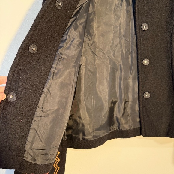 Carson Wool Coat with Embroidery Black Yellow Orange Red Fully Lined - Picture 2 of 8